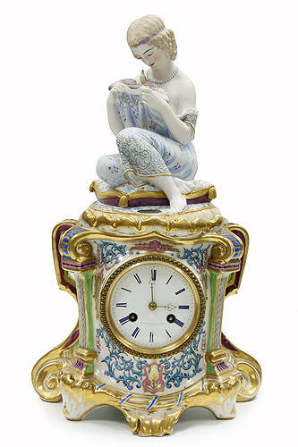 Часы каминные Фарфор, бисквит, роспись, позолота Pradier Франция, вторая половина XIX века Жан-Жак Прадье 1867 г инфо 8867b.