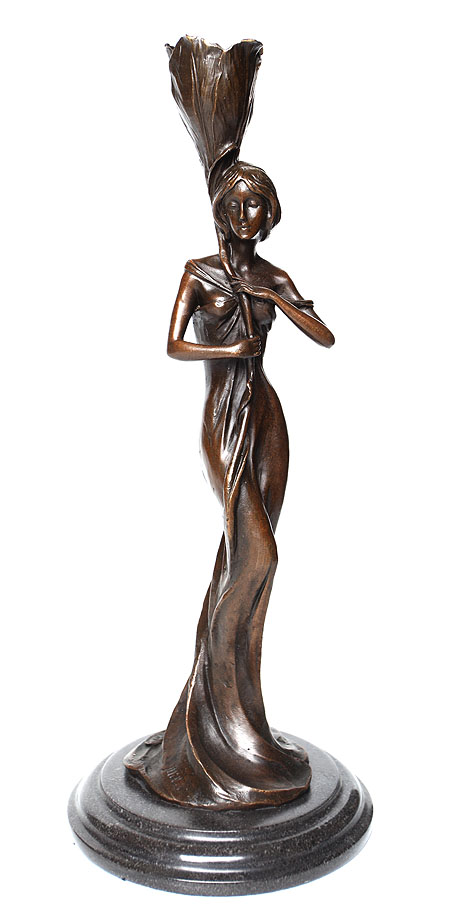 Подсвечник "Девушка с лотосом" Бронза, мрамор Западная Европа, вторая половина ХХ века является репликой работы скульптора Milo инфо 8918b.