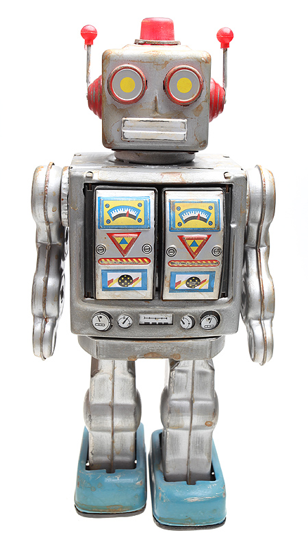 Игрушка механическая "Робот" Жесть, пластмасса Европа (?), 1960-1980-е гг item" ("коллекционная вещь") 3D Изображение инфо 9098b.