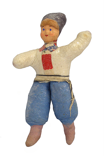 Елочная игрушка "Казачок" СССР, 50-е годы ХХ века на лице из папье-маше потрескалось инфо 6230n.
