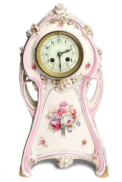 Часы каминные (фарфор, надглазурная роспись, золочение) Royal Bonn, Германия, начало ХХ века Royal Bonn 1901 г инфо 6403g.